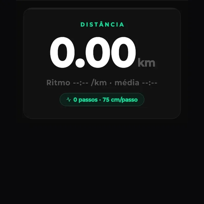 Corrida indoor mostrando distância, tempo, calorias, velocidade e cadência